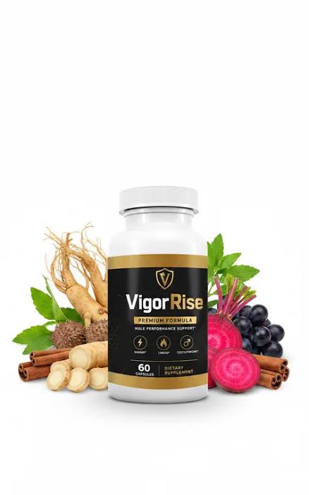 VigorRise bottle surrounded by botanical ingredients